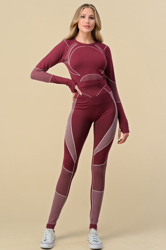 Active Seamless Long Sleeves Cropped Top and Leggings Set