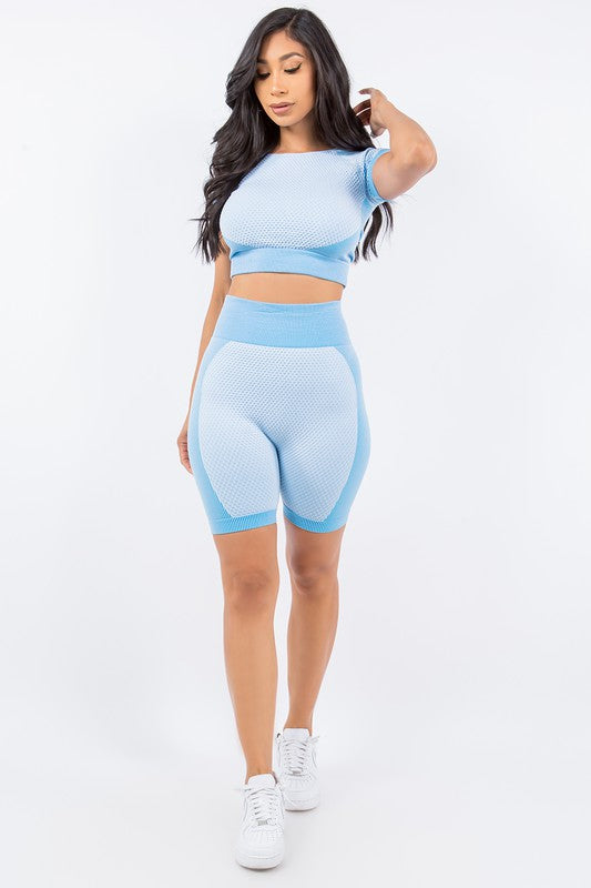 Active 2Tones Diamond & Stripe Textured Short Sets