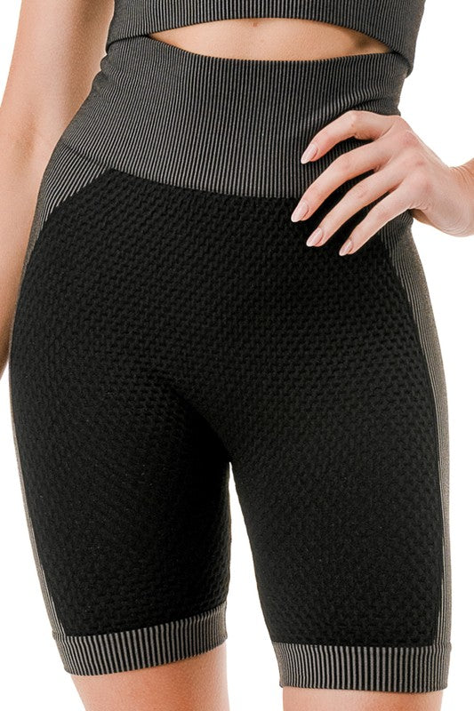 Active 2Tones Diamond & Stripe Textured Short Sets