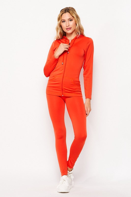 Stretchy Active Zip Up Hoodie and Legging Set