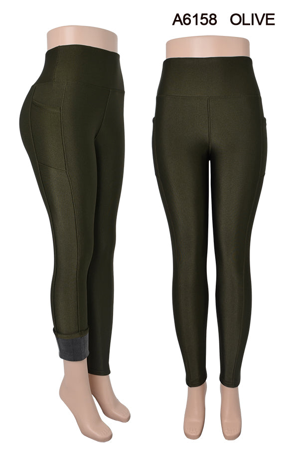 Fur Lined Winter Leggings with Pockets