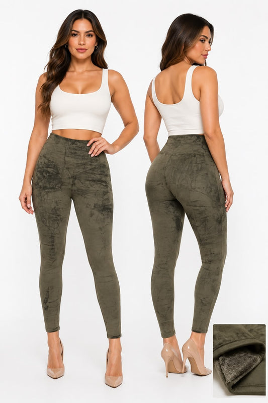 Fleece Lined Velvet High Waist Leggings